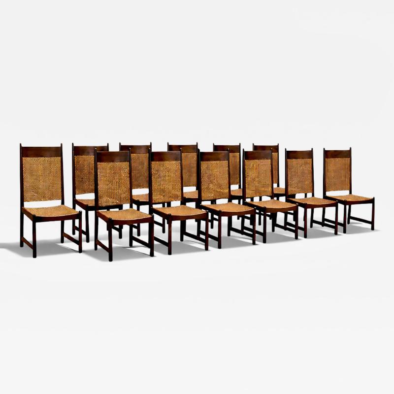 Moveis Fatima Set of 12 Brazilian Modern Dining Chairs in Rosewood Caning by Fatima