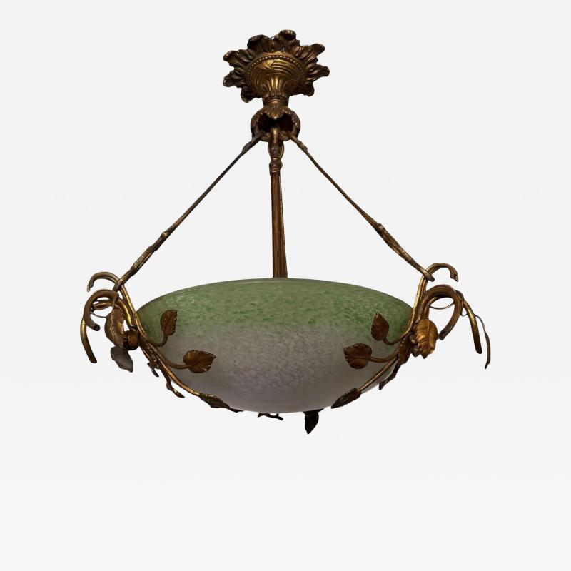 Muller Fr res Antique Art Nouveau Muller Fr res Glass Gilt Bronze Pendant Chandelier