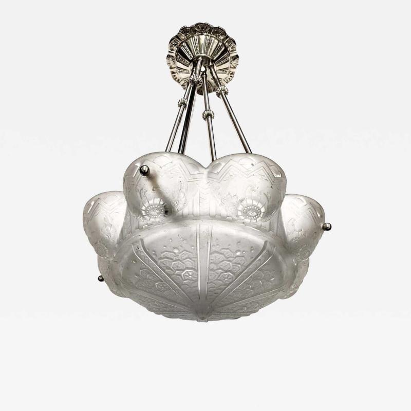 Muller Fr res French Art Deco Pendant Chandelier Signed by Muller Freres