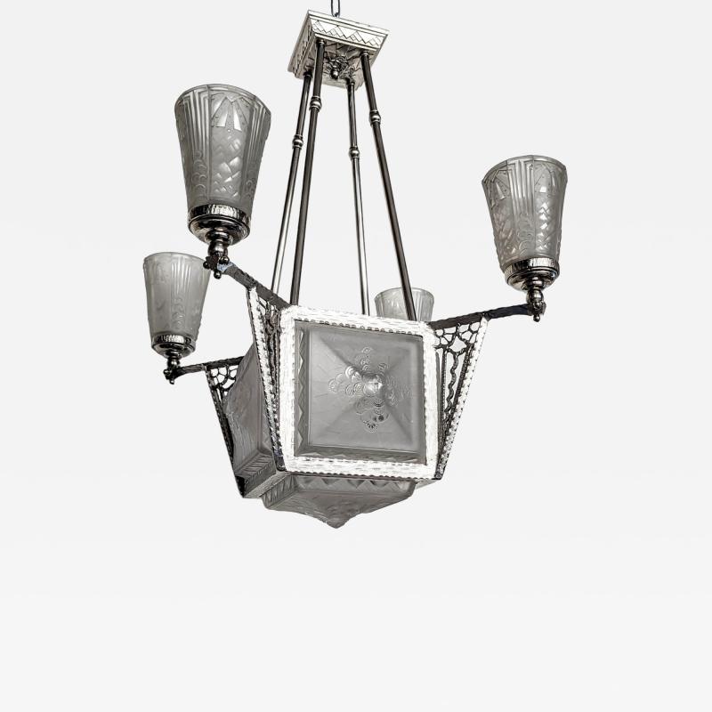Muller Fr res French Art Deco Pendant Chandelier by Muller Freres