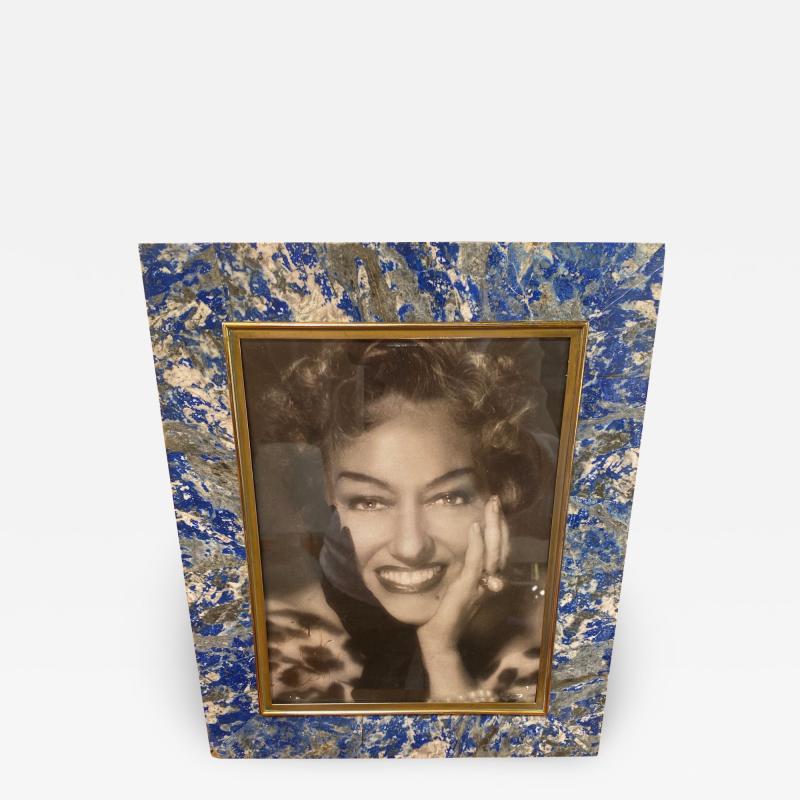 Multi color Photo Frame with lapis lazuli inserts and brass plated Italy 1960