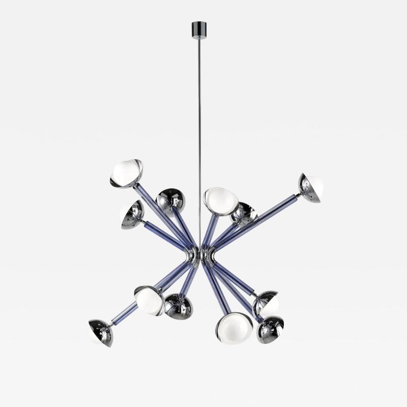 Multiforme for Cosulich Italian Contemporary Chrome Blue Glass 12 Light Sputnik
