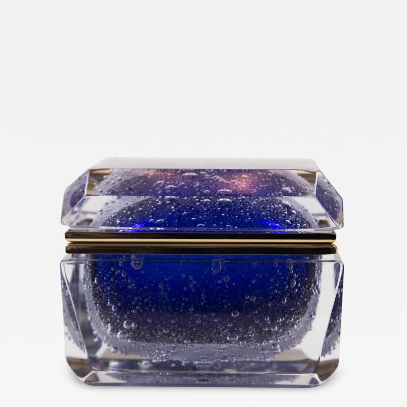 Murano Cobalt Blue Pulegoso Chamfered Rectangular Box