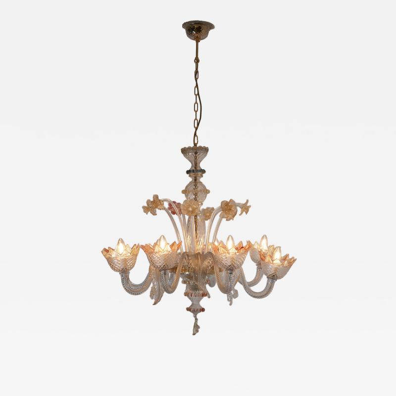 Murano Glass Eight Arm Chandelier with Floral Motifs 1960s