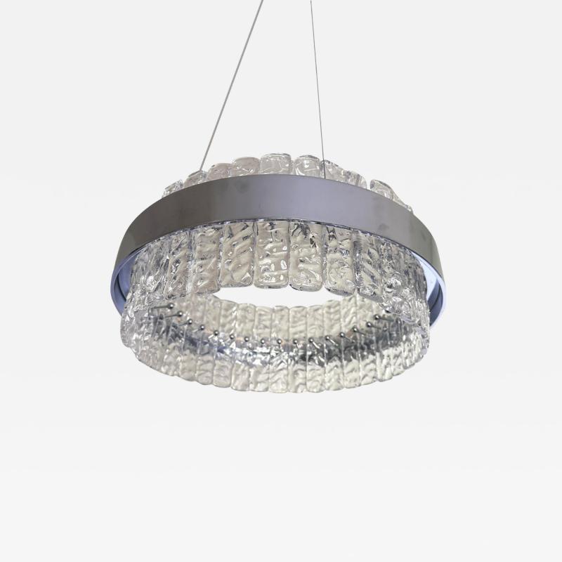 Murano Glass Ice Chandelier Hammered Clear Glass in Polish Kromo Ring
