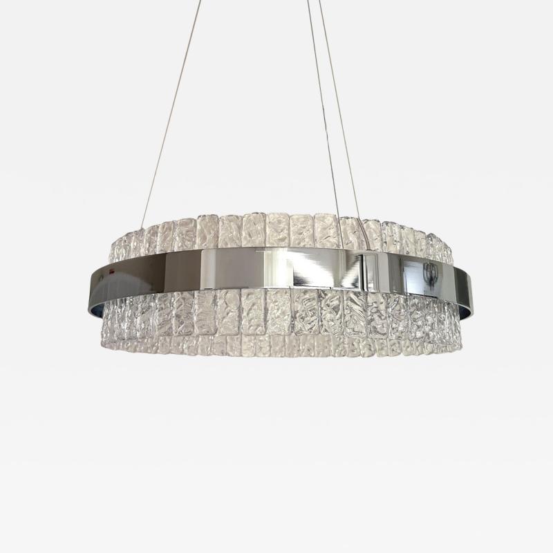 Murano Glass Ice Chandelier Hammered Clear Glass in Polish Kromo Ring