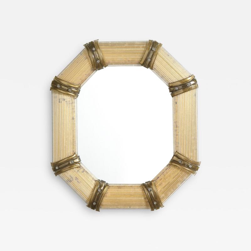 Murano Glass Octagonal Taupe Mirror