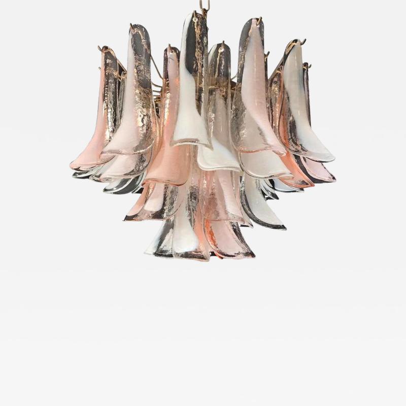 Murano Glass Pink and White Lattimo Chandelier 1980s