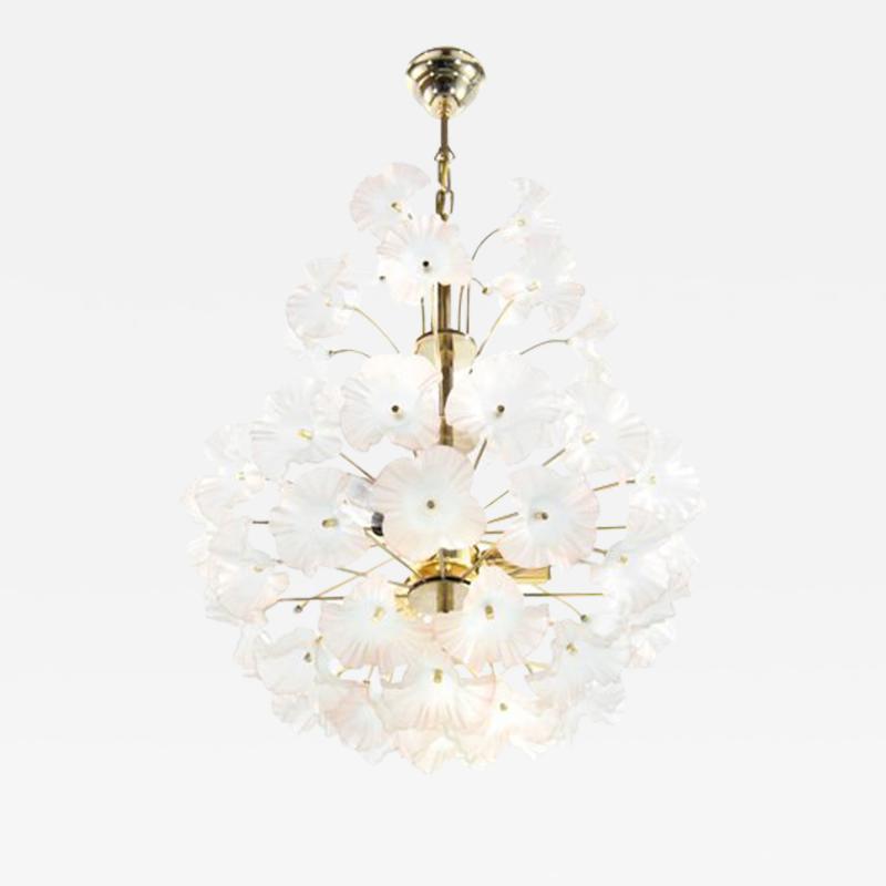 Murano Glass and Brass Hibiscus Chandelier Italy 1950s