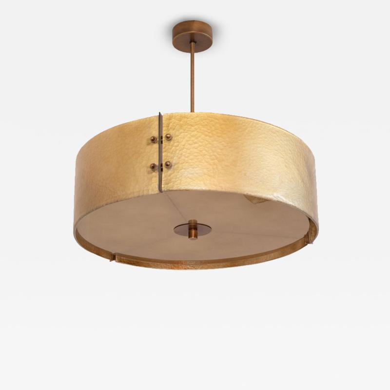 Murano Glass and Patinated Brass Drum Chandelier