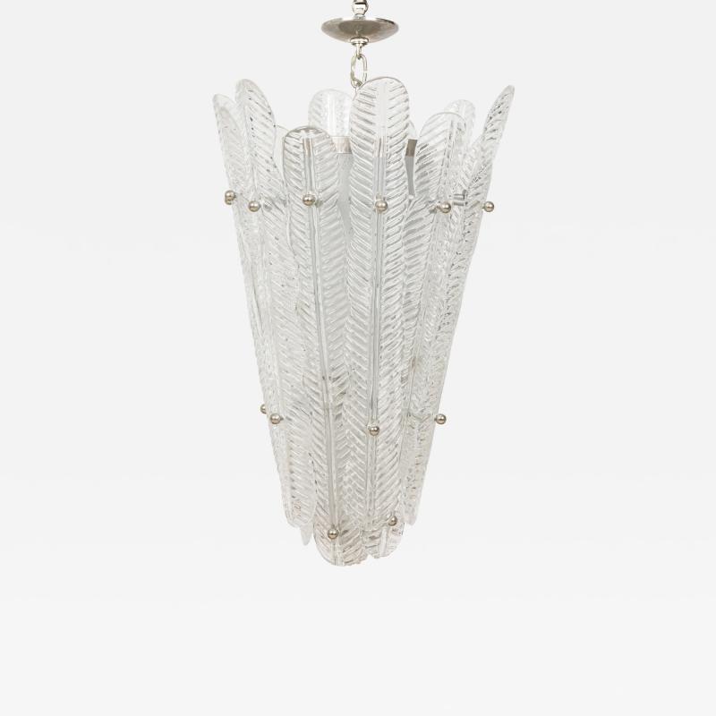Murano Italian Mid Century Glass and Silver Metal Pendant Chandelier