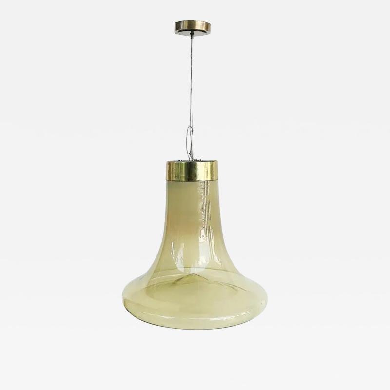 Murano Mid century Brass Glass Bell Shaped Pendant Light Fixture