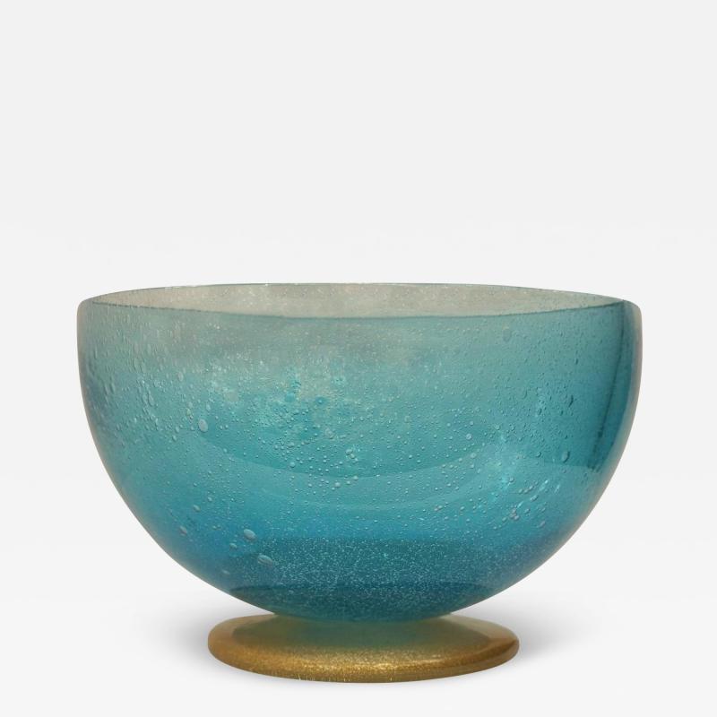 Murano Pulegoso Glass Pedestal Bowl with Gold Inclusions