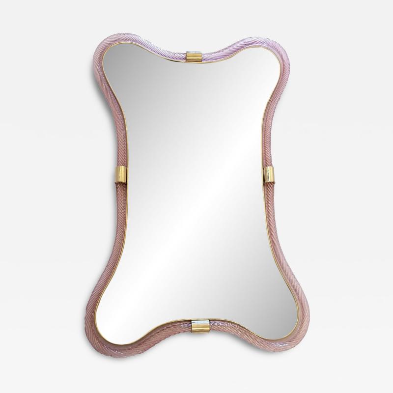 Murano Style Scenographic Torchon Glass Designer Mirror Simoeng Pink and Gold