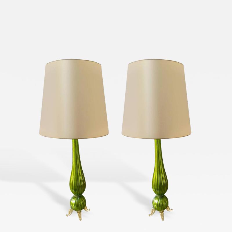 Murano Super Pair of Mercury Green Lamps