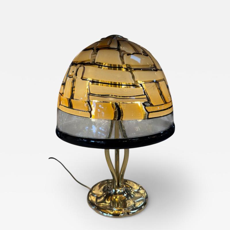 Murano Table Lamp with Amber Dome Shade and Brass Base 1970s