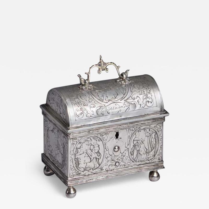 Museum Grade Mid 17th Century Dutch Engraved Silver Wedding Coffin or knottekist