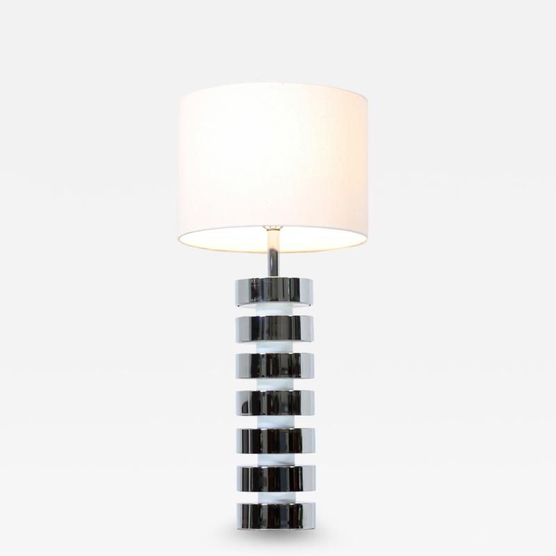 Mutual Sunset Lamp Co Mid Century Modern Chrome Disc Column Table Lamp