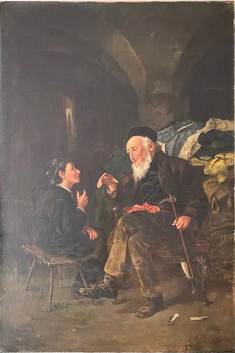 N Kriaus 19TH CENTURY PAINTING OF MAN AND BOY