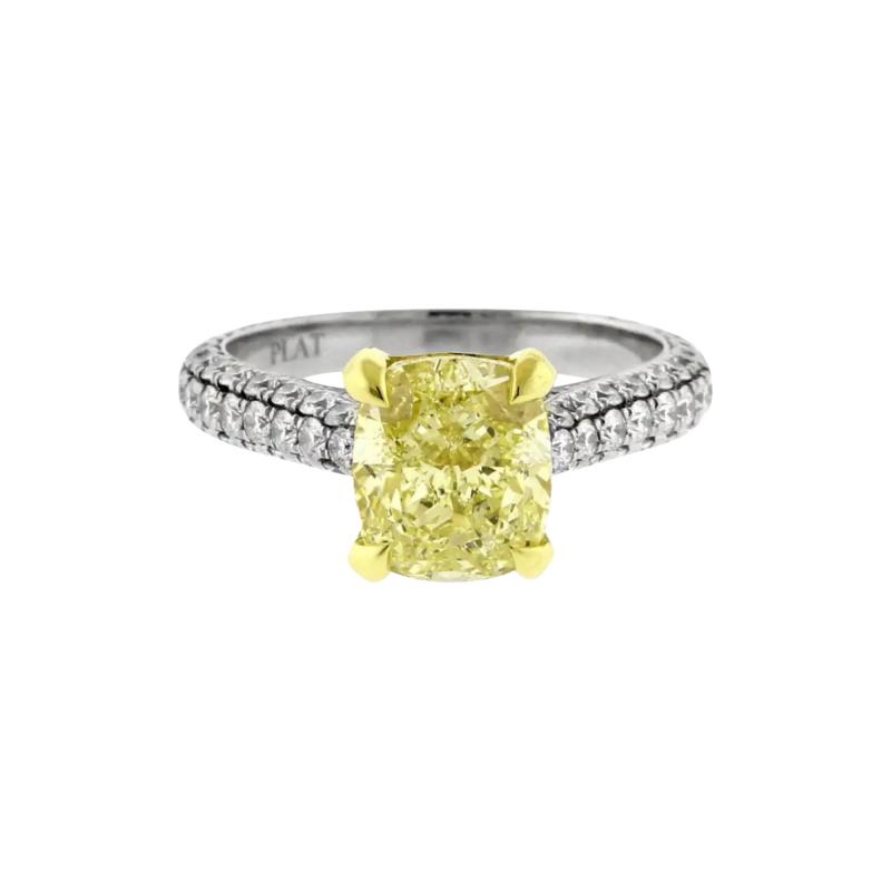 NATURAL YELLOW CUSHION CUT DIAMOND SOLITAIRE RING