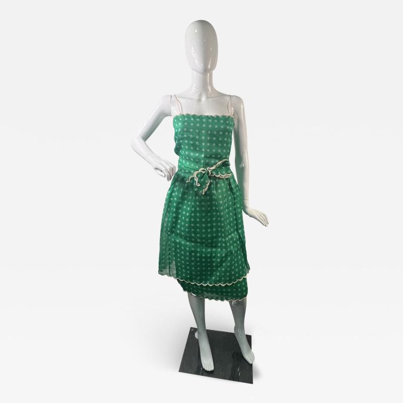 NINA RICCI MID CENTURY NINA RICCI GREEN AND WHITE POLKA DOT FOUR PIECE SKIRT SET