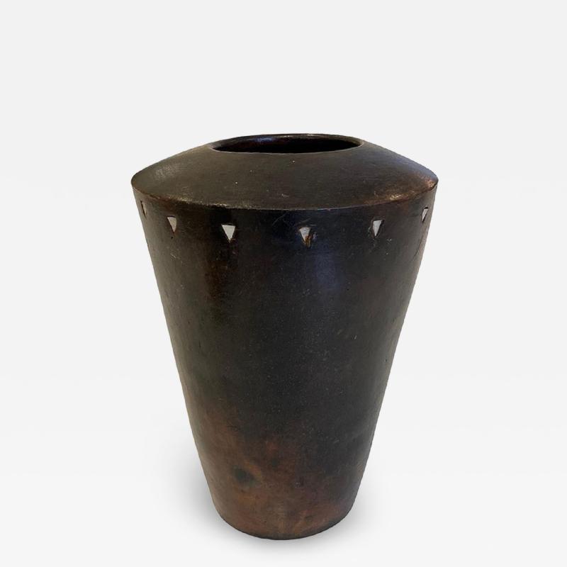 NORTH AFRICAN PATINATED TERRACOTTA VASE WITH BONE INLAY 