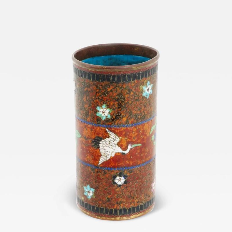 Namikawa Yasuyuki Antique Early Meiji Japanese Cloisonne Brush Pot with Crane