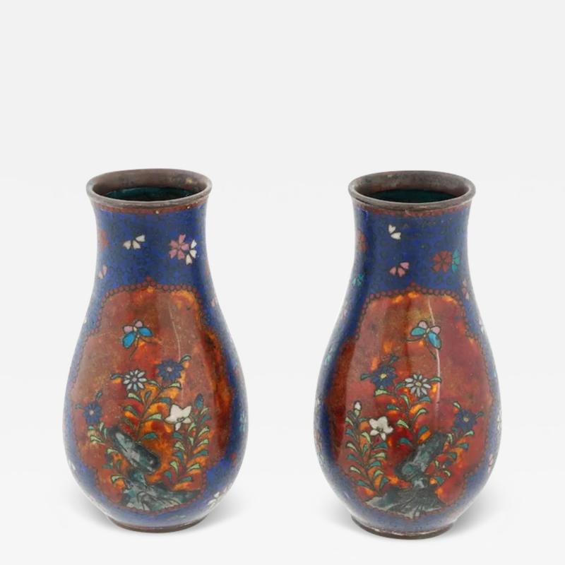 Namikawa Yasuyuki Antique Pair of Early Meiji Japanese Cloisonne Vases in the Style of Namikawa