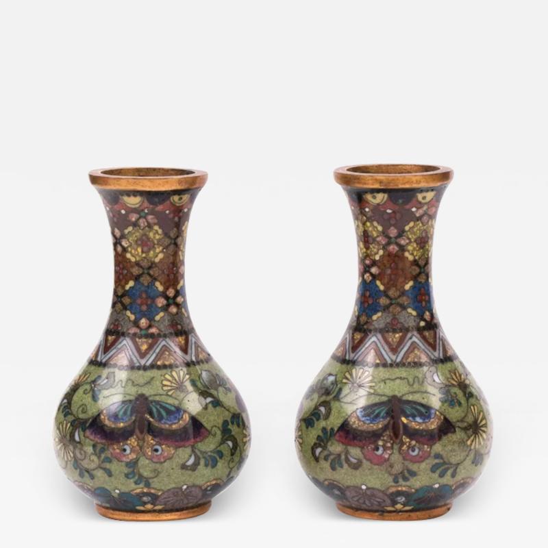 Namikawa Yasuyuki Attr To Namikawa Rare Pair Japanese Cloisonne Enamel Butterfly Vases