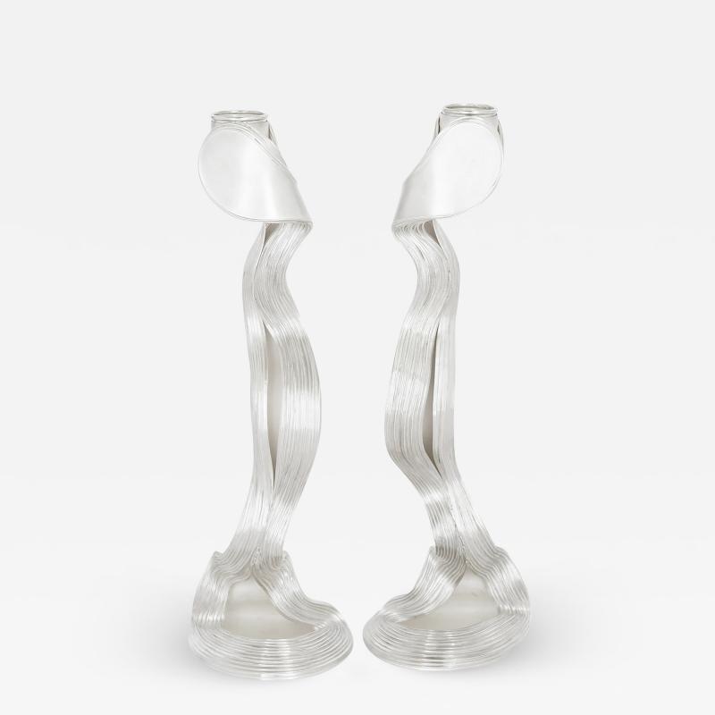 Nan Nan Liu Contemporary design two sculptural silver candlesticks by Nan Nan Liu