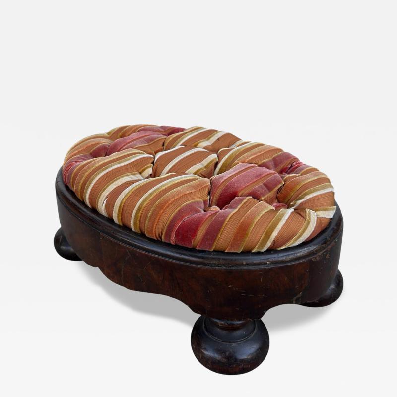 Nancy Corzine Antique French Empire Mahogany Oval Footstool W Corzine Silk Velvet Stripe