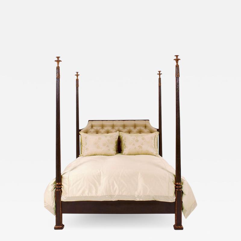 Nancy Corzine Nancy Corzine Carved Walnut Silk Tufted Designer King Size Four Poster Bed