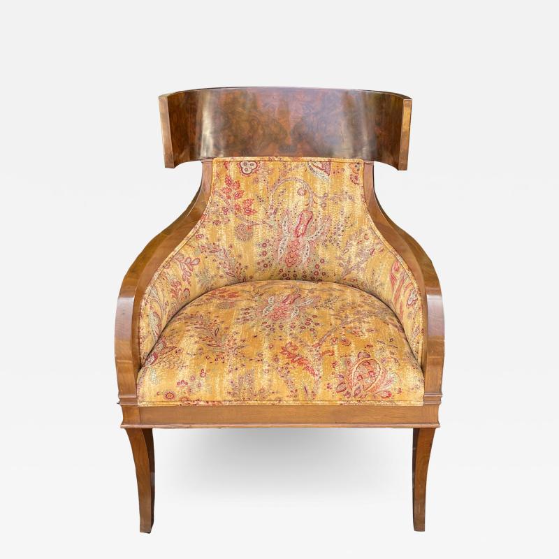 Nancy Corzine Nancy Corzing Burl Walnut Klismos Club Chair Kravet Couture Paisley Velvet