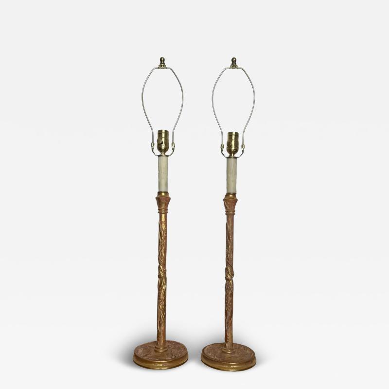 Nancy Corzine Pair of Nancy Corzine Giltwood Candlestick Table Lamps