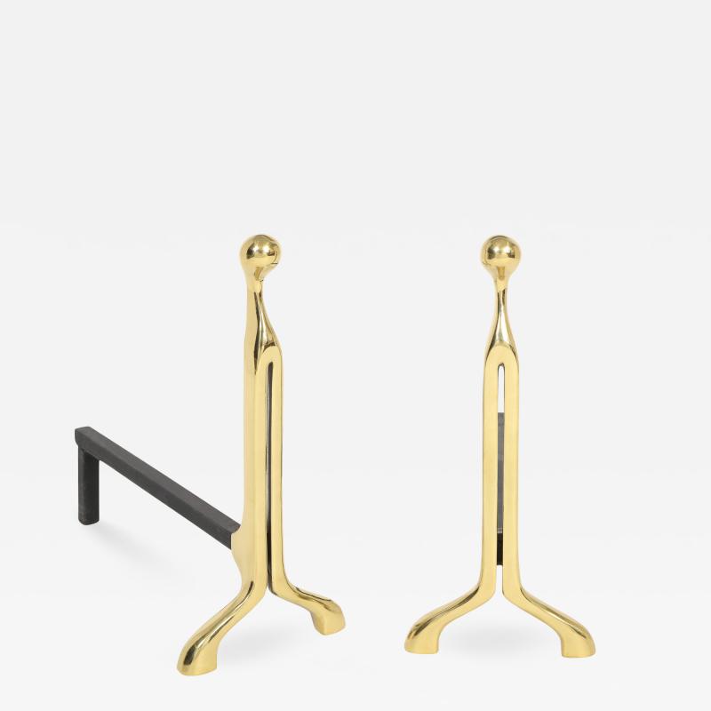 Nancy Ruben Nancy Ruben Pair of Andirons in Polished Brass 1980s