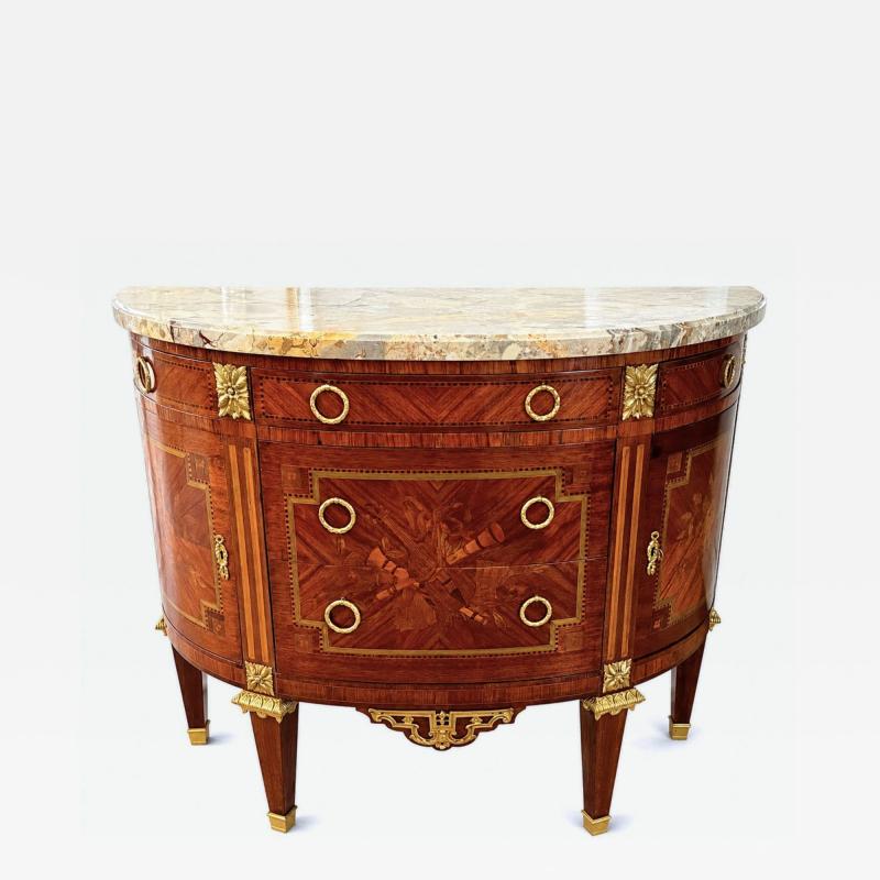 Napoleon III Demi Lune In laid Marquetry Commode Breccia Medicea Marble top