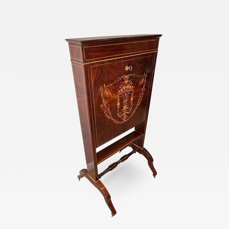 Napoleon III French Travel Fall Front Desk in Rosewood and Boxwood Veneer 1860s