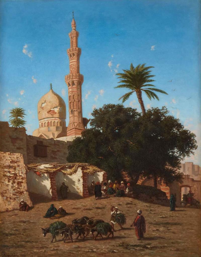 Narcisse Berch re Orientalist oil painting of a mosque in Cairo by Berch re