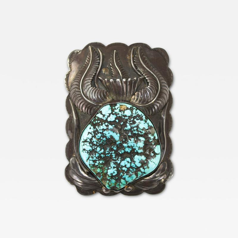 Native American Sterling Silver Turquoise Buckle 4 4ozt