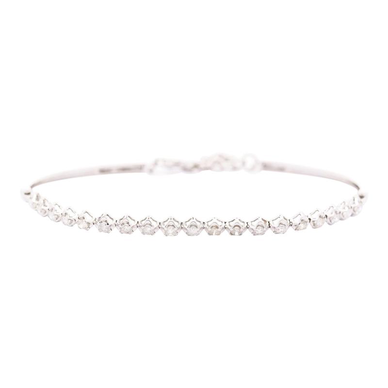 Natural 1 Carat Round Diamond Half Tennis Half Bangle Bracelet