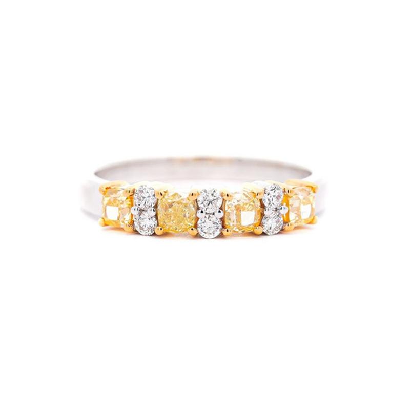 Natural 1 Carat TW Cushion Fancy Yellow Diamond 5 Stone Wedding Band Ring