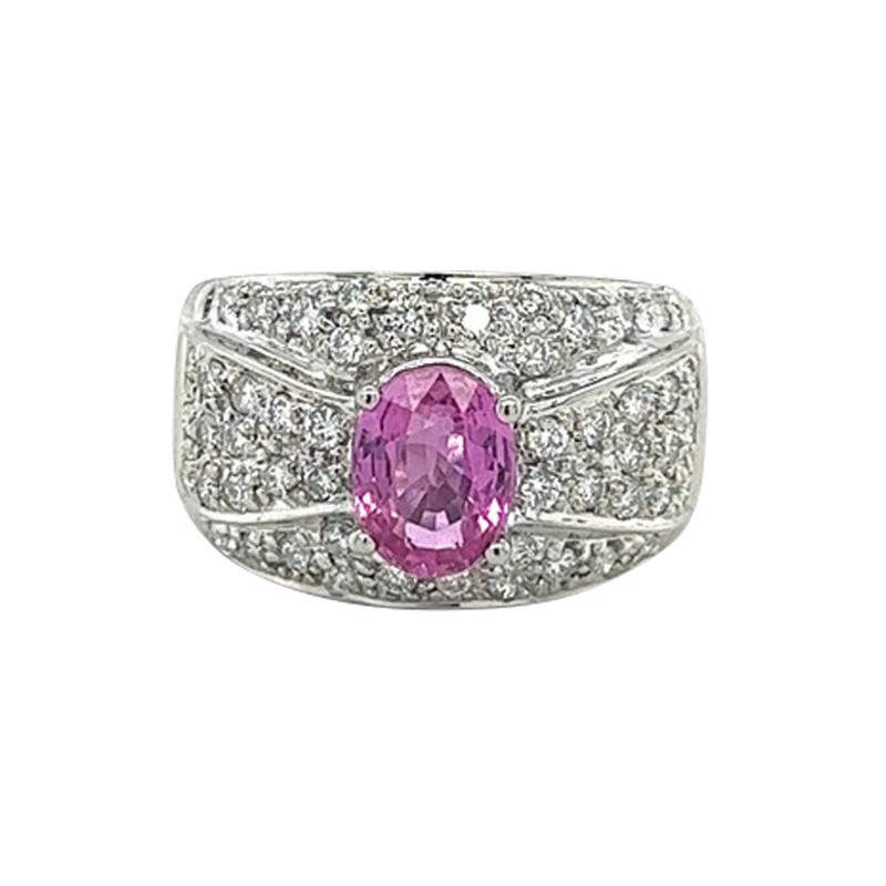 Natural 2 Carat Oval Cut Pink Sapphire with Diamond Cluster Dome Ring