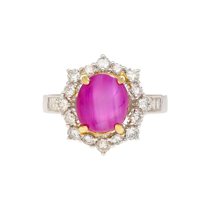 Natural 4 62 Carat Pinkish Red Star Ruby and Diamond Cocktail Ring