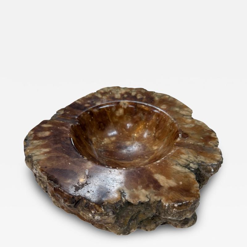 Natural Brown Marble Ashtray Polished Stone Bowl with Rustic Raw Edge