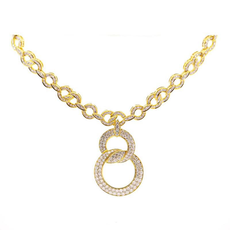 Natural Diamond 16 Carat Round Brilliant Cut Interlocking Circle Necklace