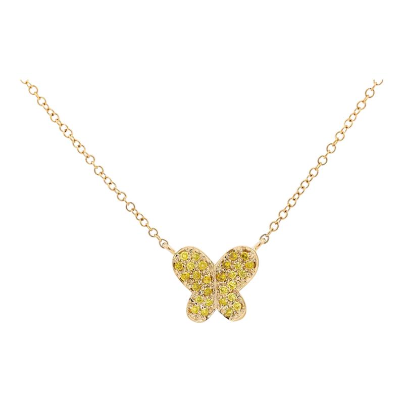 Natural Fancy Yellow Diamond 18K Yellow Gold Butterfly Charm Floating Necklace