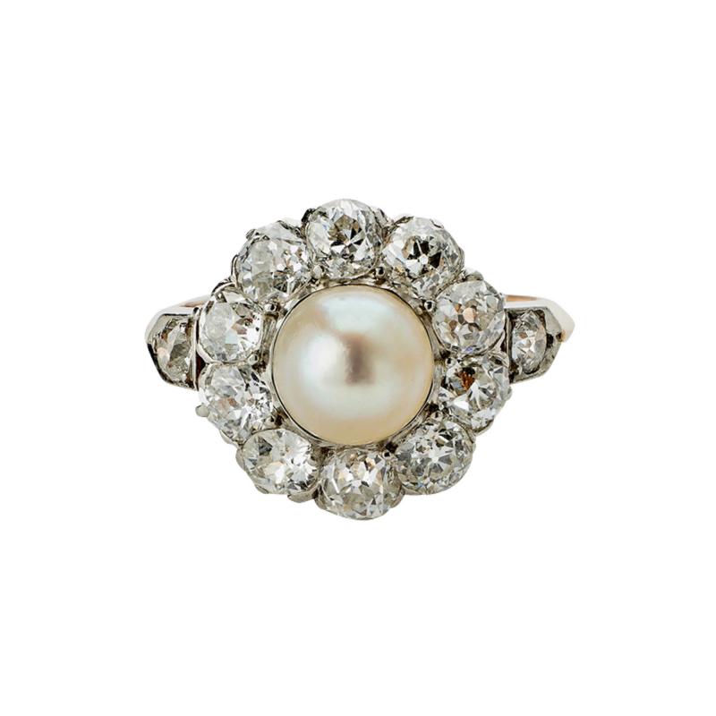 Natural Freshwater Pearl and Diamond Ring