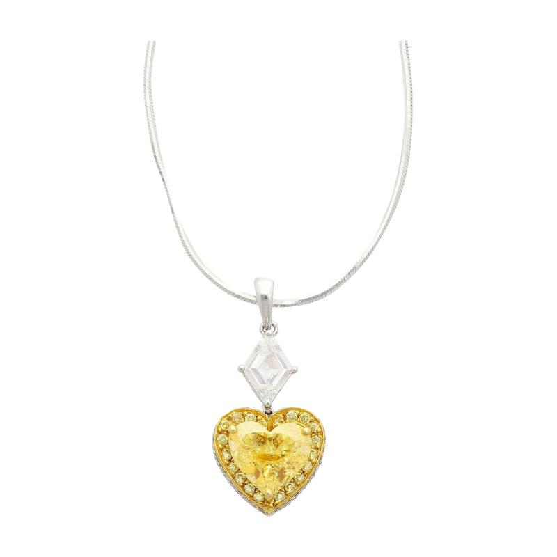 Natural GIA Certified 2 02 Carat Fancy Yellow Diamond Heart Platinum Necklace