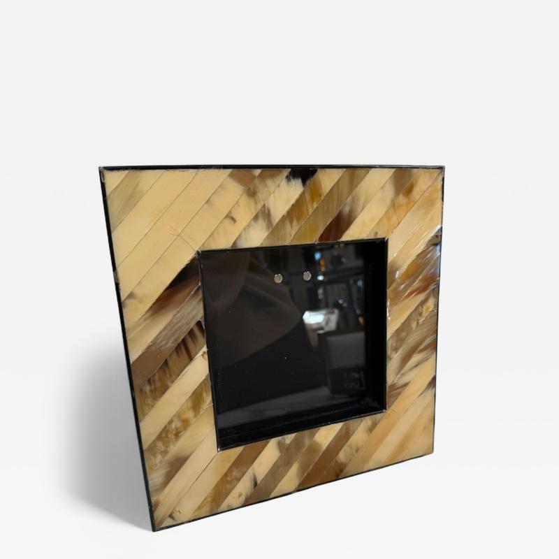 Natural Horn Chevron Inlay Square Photo Frame Black and Ivory Tones Large