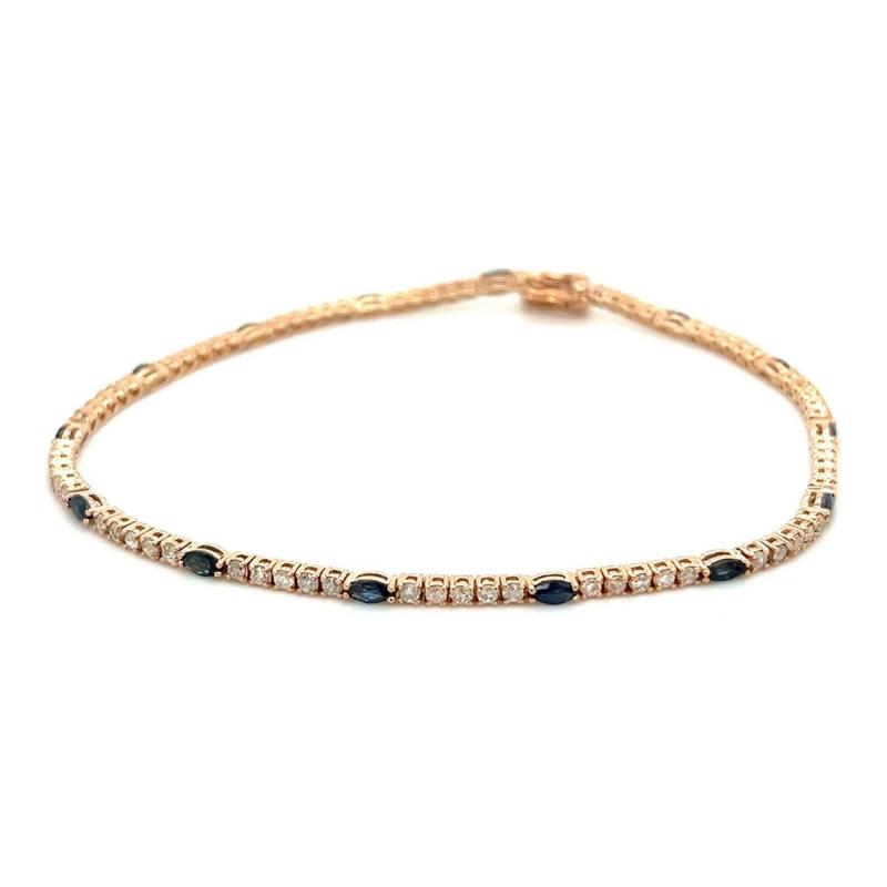 Natural Marquise Cut Blue Sapphire and Round Diamond Tennis Bracelet